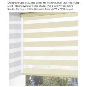 ChrisDowa Cordless Zebra Blinds 45W x 72H Beige Dual Layer Roller Window Shades